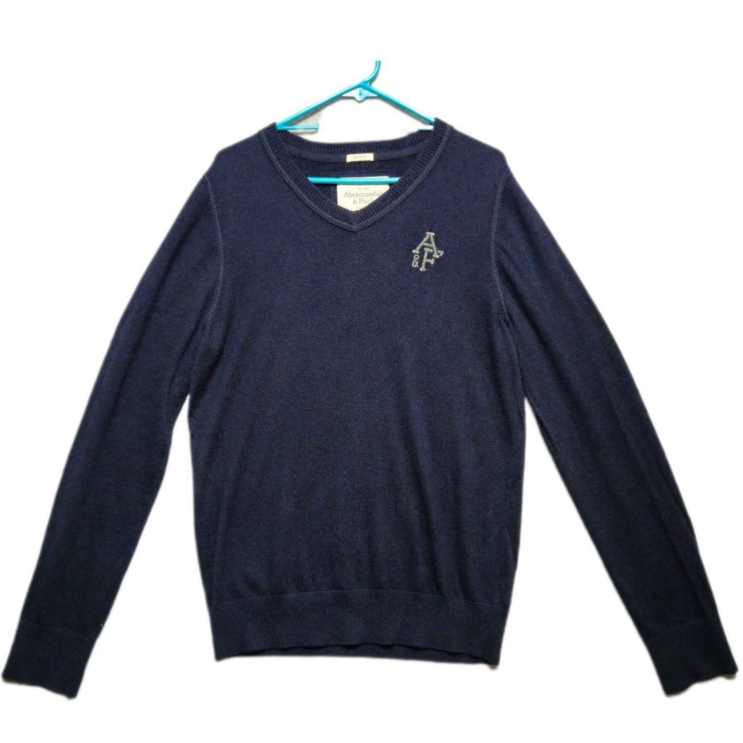 Abercrombie & Fitch Sweater Muscle Mens Large V Neck Monogram Cotton Cashmere